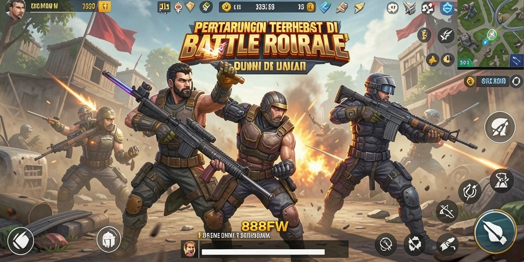 Tampilkan pertarungan seru dalam gameplay 888FW Battle Royale.