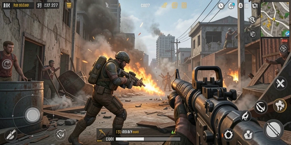 Tampilan gameplay menegangkan dengan pertempuran yang intens di C0077.