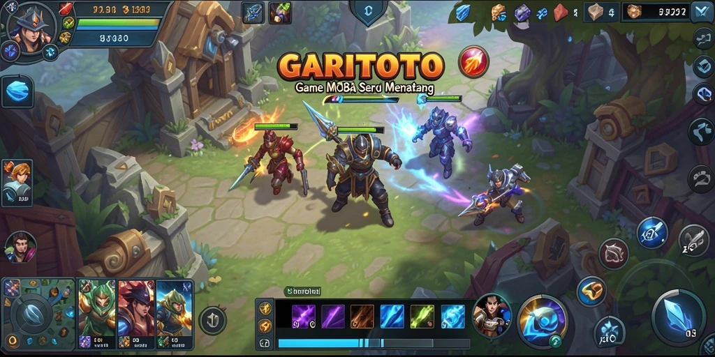 Tampilan gameplay GARITOTO yang menegangkan dalam pertarungan MOBA.