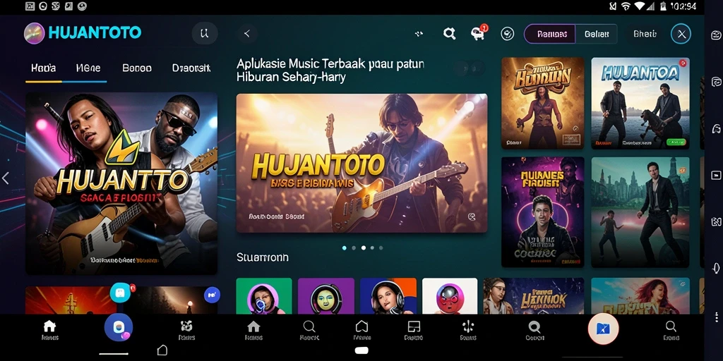 Tampilan gameplay HUJANTOTO dengan berbagai pilihan musik menarik.