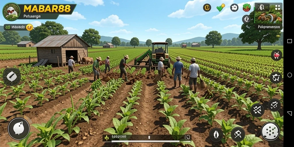 Tampilan gameplay MABAR88 dengan aktivitas bertani yang seru dan interaktif.