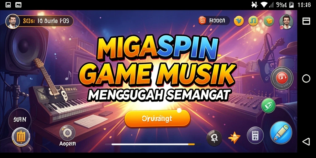 Screenshot gameplay <strong>MIGASPIN</strong> menampilkan tantangan musik yang seru.