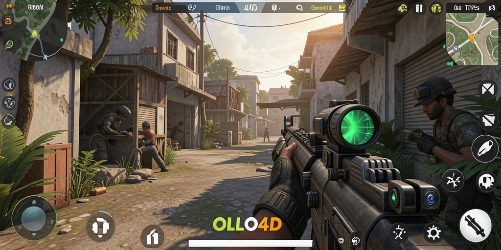Screenshot utama OLLO4D menunjukkan momen aksi intens dalam gameplay TPS.