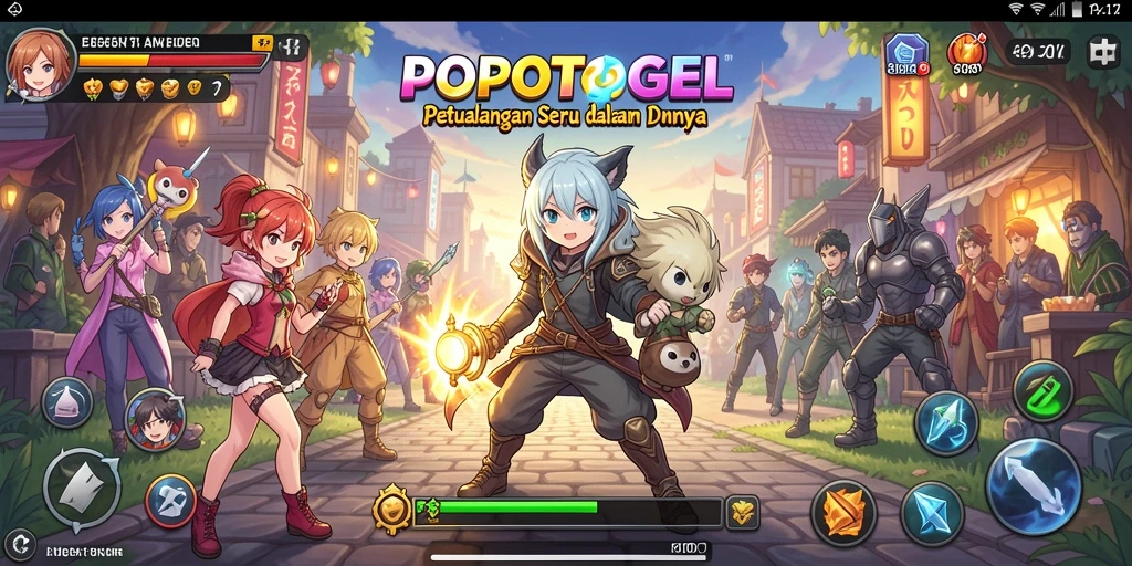 Screenshot utama game POPOTOGEL menampilkan aksi seru dan karakter-karakter anime.