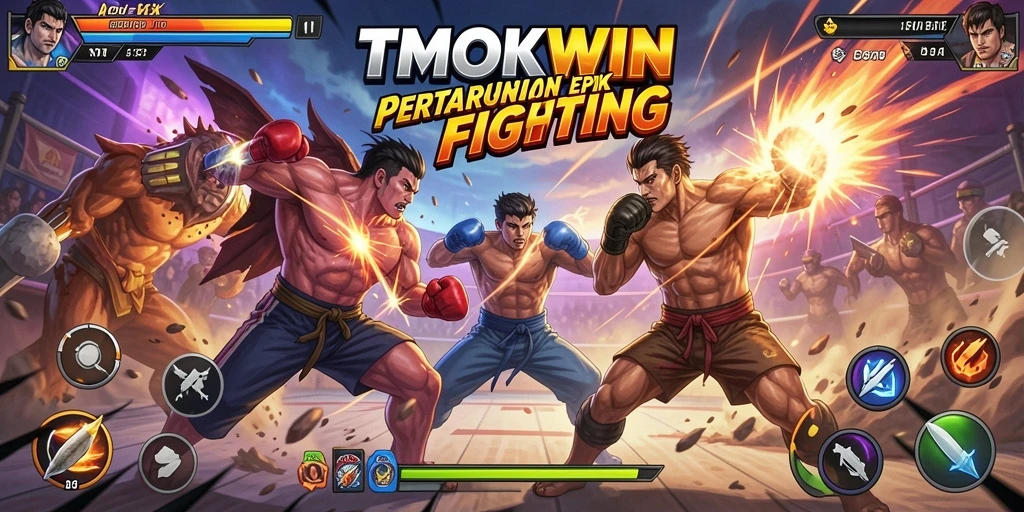 Screenshot gameplay TMOKWIN yang menampilkan pertarungan intens.